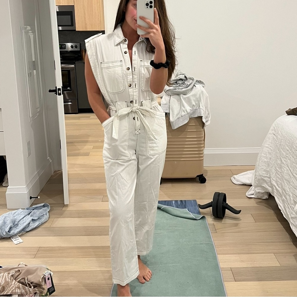 white denim jumpsuit